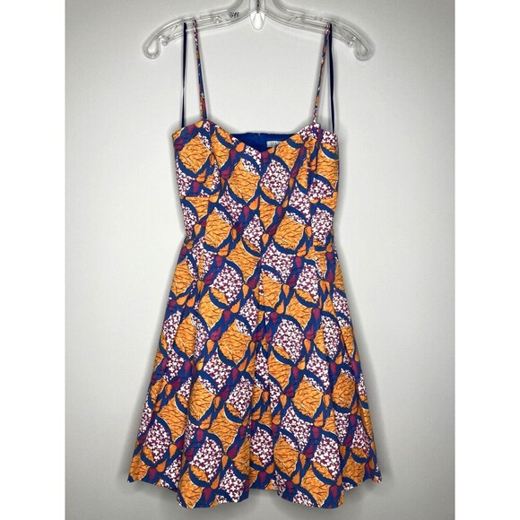 ZARA TRAFALUC Dress Women Medium Orange Blue Strappy Back Cutout Zip Closure - Picture 7 of 10